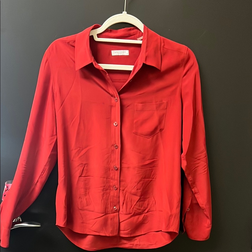 equipment 100% silk button blouse with pocket red